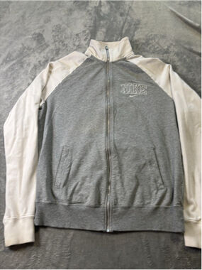 Nike Men’s Track Jacket Full Zip Gray Beige Two Tone Embroidered Logo XL